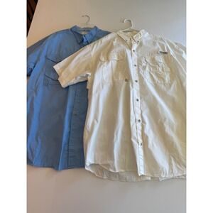 Lot of 2 Columbia PFG Bahama II Fishing Shirts Mens XL White Blue Short Sleeve